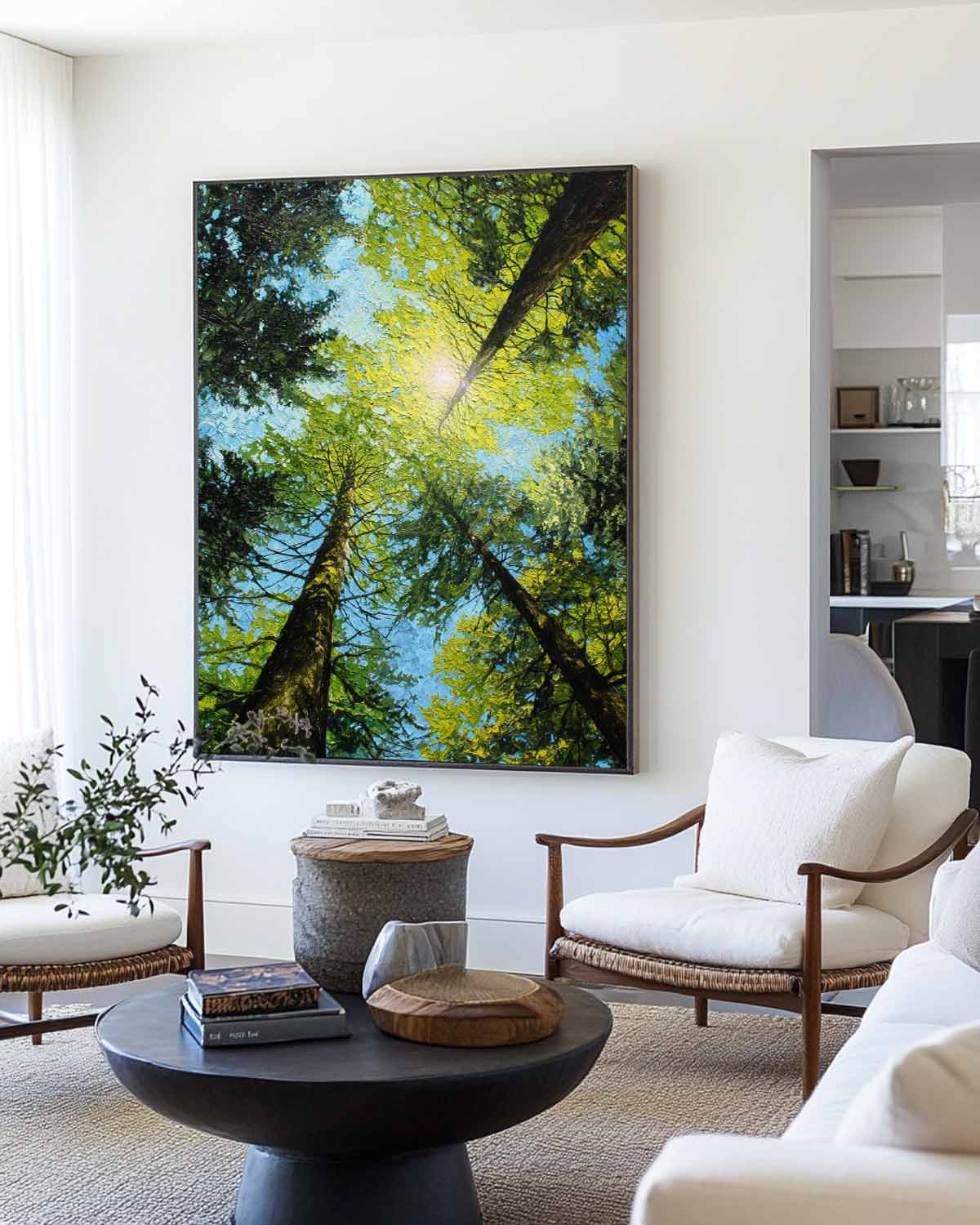 Large Green Textured Forest Oil Painting Modern Green Treetop Wall Art Green Abstract Painting