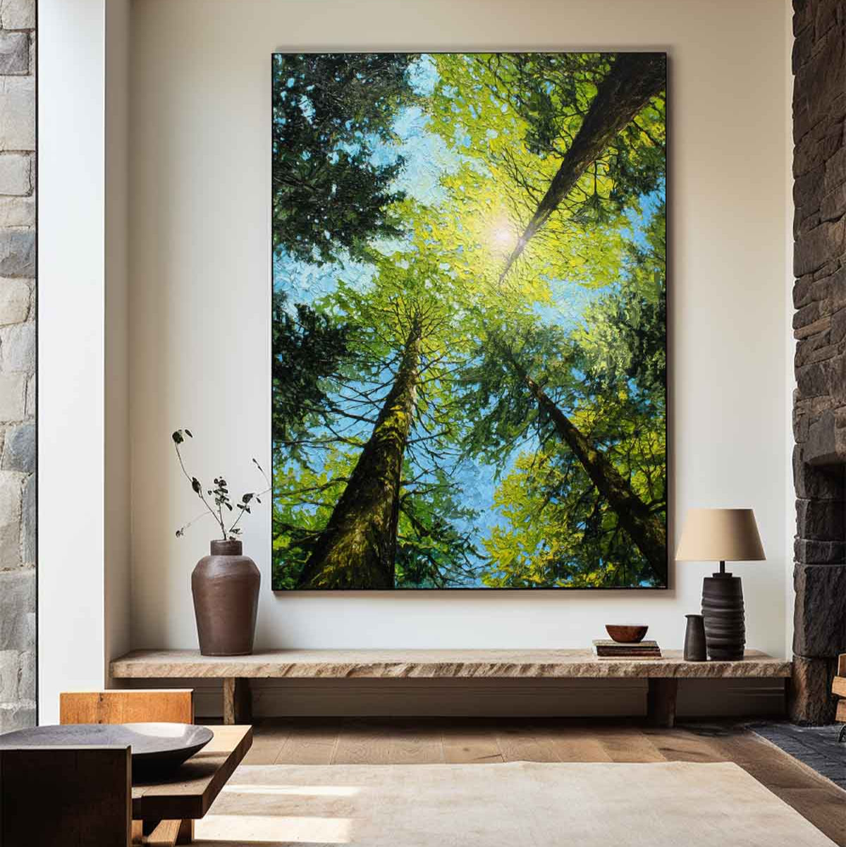 Large Green Textured Forest Oil Painting Modern Green Treetop Wall Art Green Abstract Painting