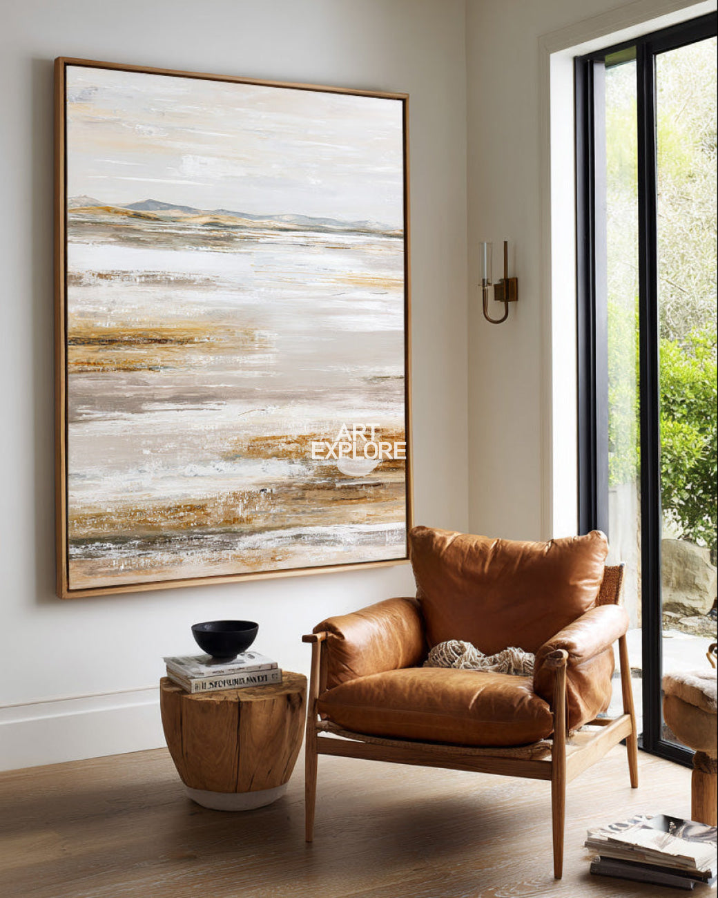 Large Handmade Beige Texture Oil Art, Minimalist Wabi-Sabi Wall Decor ArtExplore