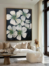 Large Handmade Boho Floral Canvas, Modern Black & White Art | ArtExplore