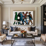 Large Handmade Canvas Wall Art – Modern Urban Crowd Painting for Hallway, Lounge, or Dining Area