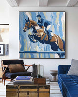 Large Horse Racing Art | Blue Equestrian Texture Painting | Modern Canvas ArtExplore