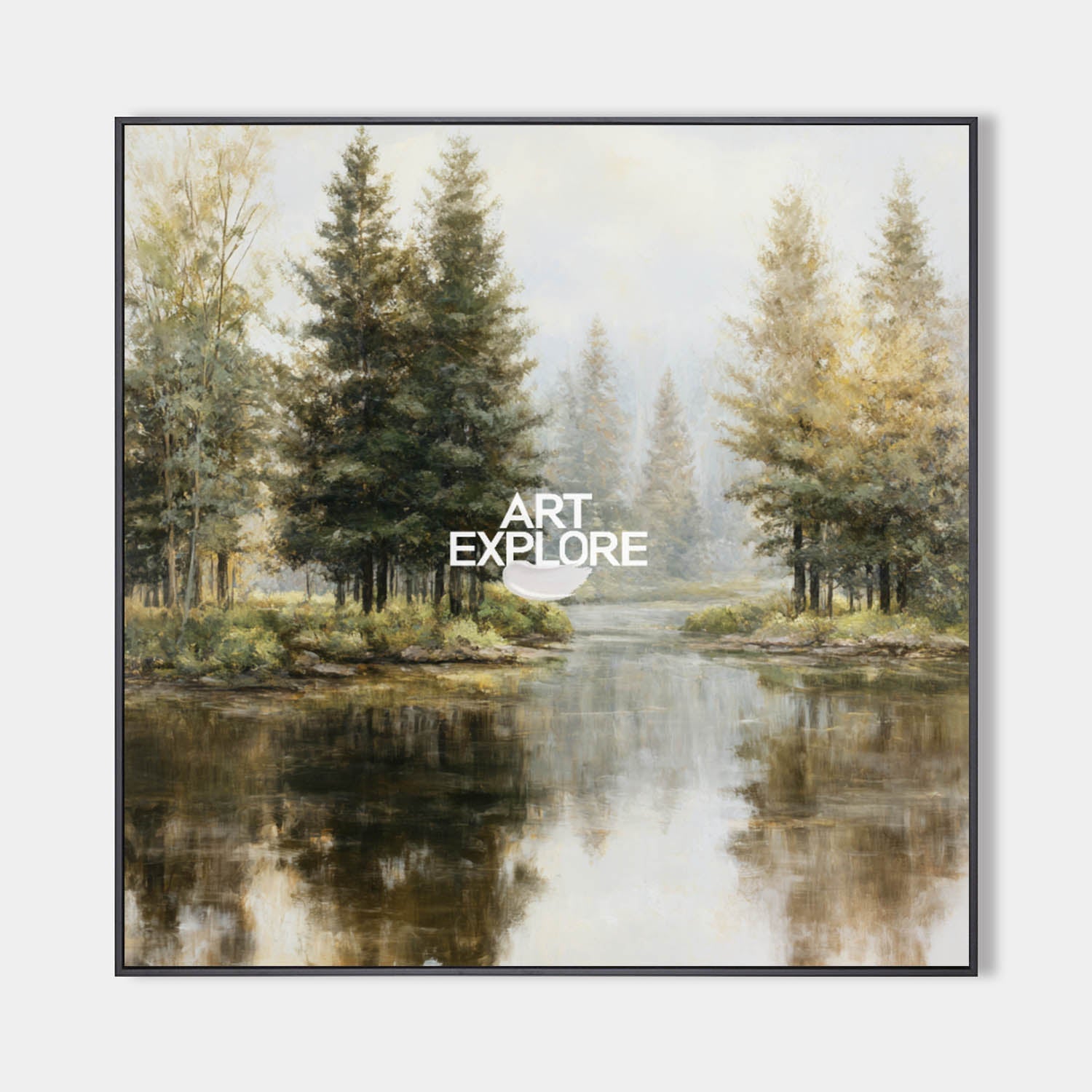 Large Lake Landscape Painting | Handmade Minimalist Canvas Art | ArtExplore