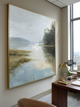 Large Lake Scene Wall Decor, Blue Green Hand-Painted Canvas – ArtExplore