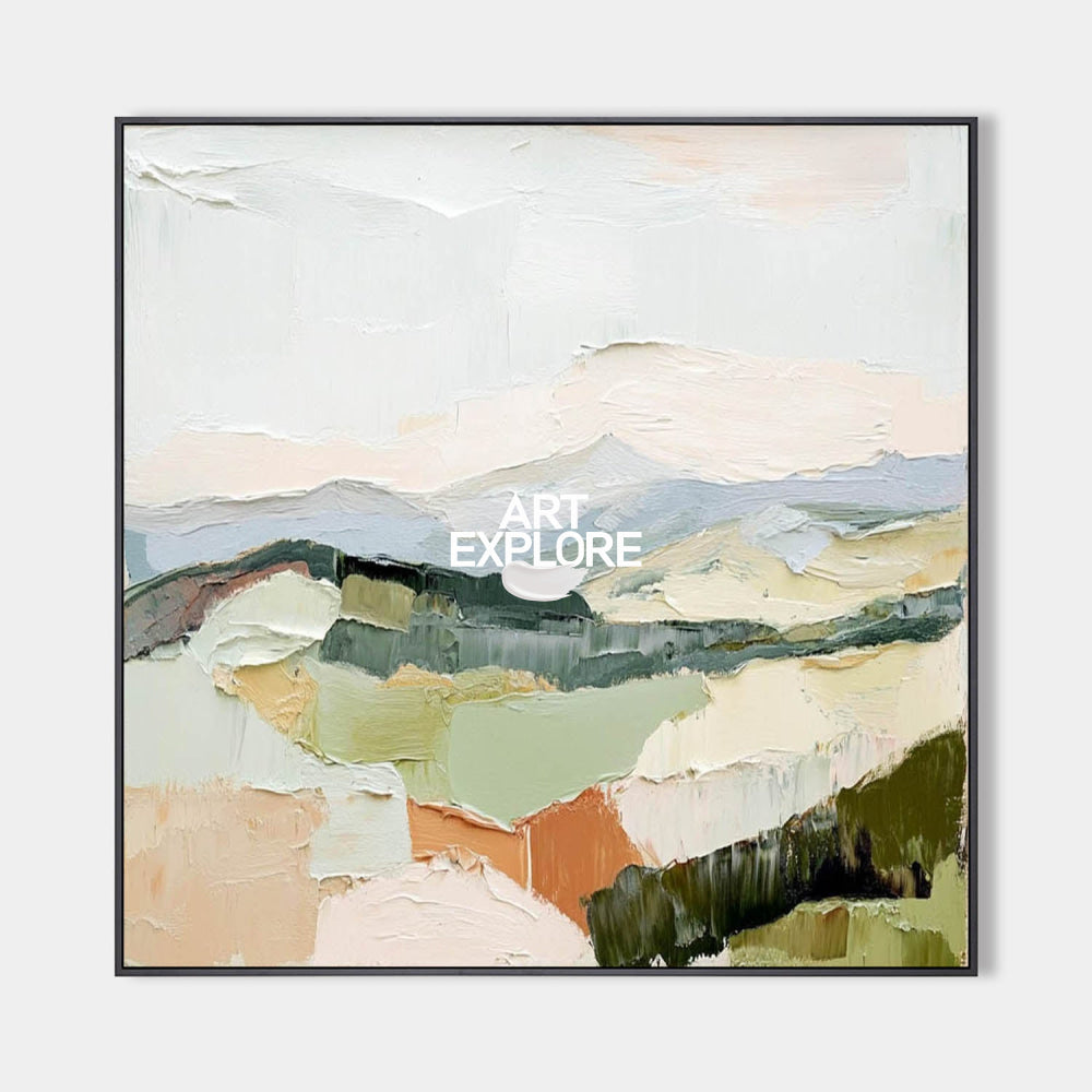 Large Landscape Painting Thick Impasto Sage Green Art