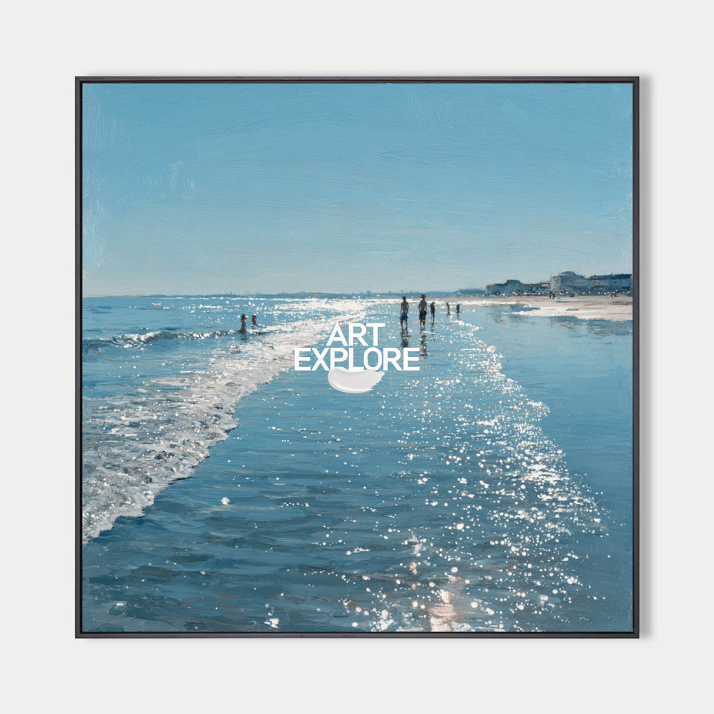 Large Luminous Beach Painting Sparkling Ocean 3D Impasto Wall Art