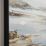 Large Minimalist Beige Blue Lake View Oil Texture Art for SOHO ArtExplore