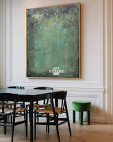 Minimalist Green Gold Texture Painting | Modern Vertical Canvas Decor | ArtExplore