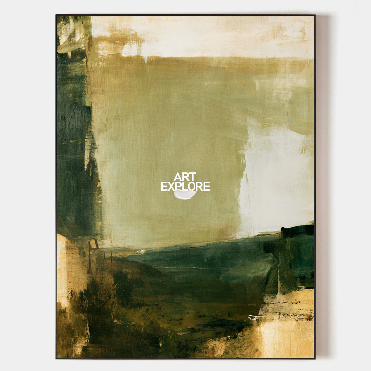 Hand-Painted Minimalist Abstract Art In Earthy Green Tones For Modern Homes