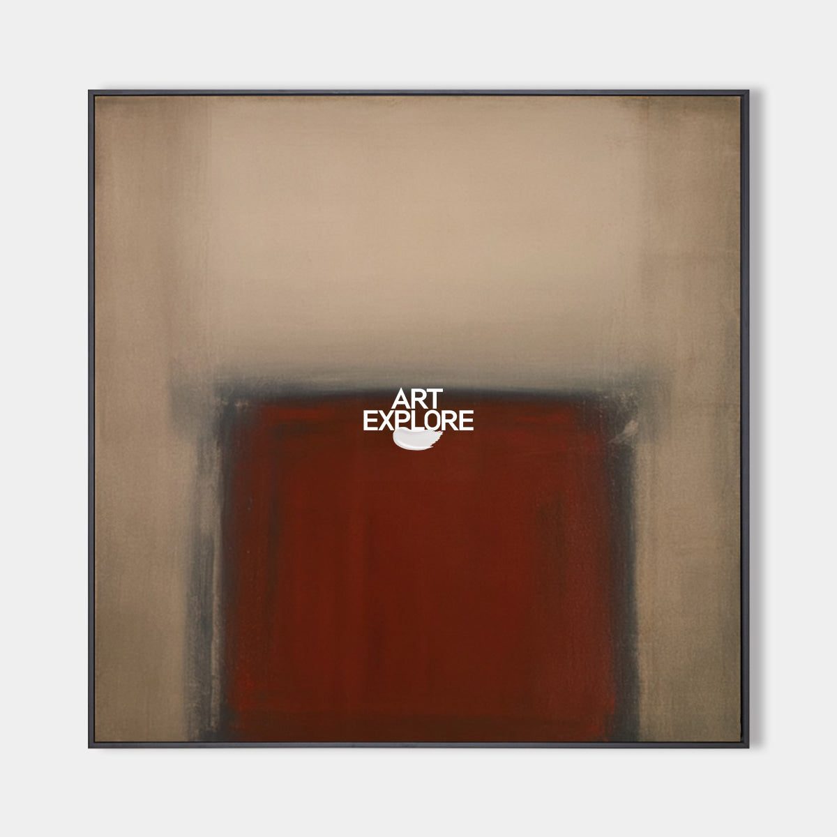 Minimalist Red Abstract Canvas Art With Soft Beige Tones And Geometric Shape