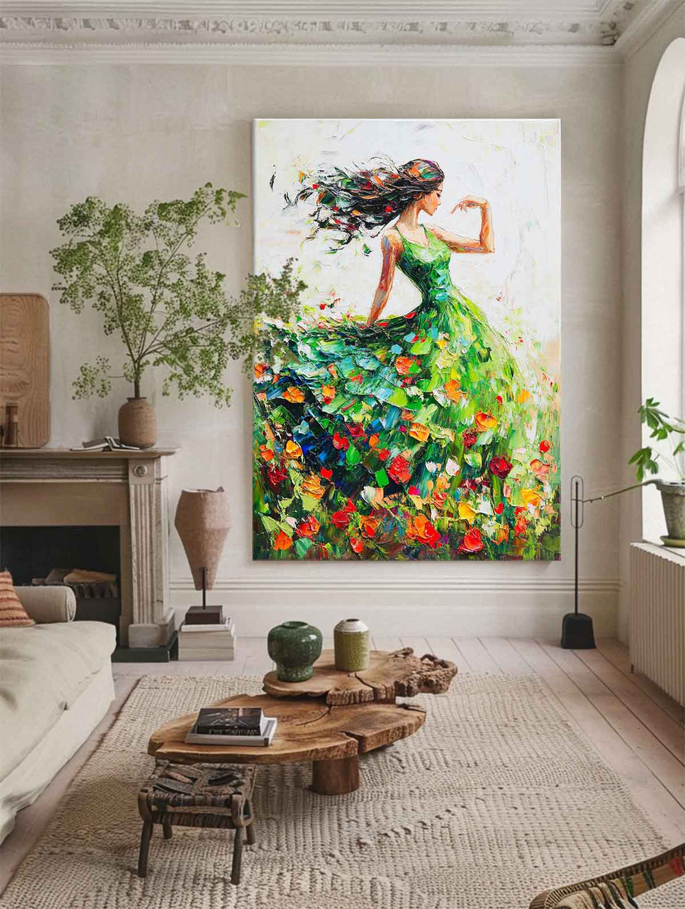 Large Green Painting Of Dancing Girl Ballerina Dancing Wall Art Large Green Texture Wall Paintings