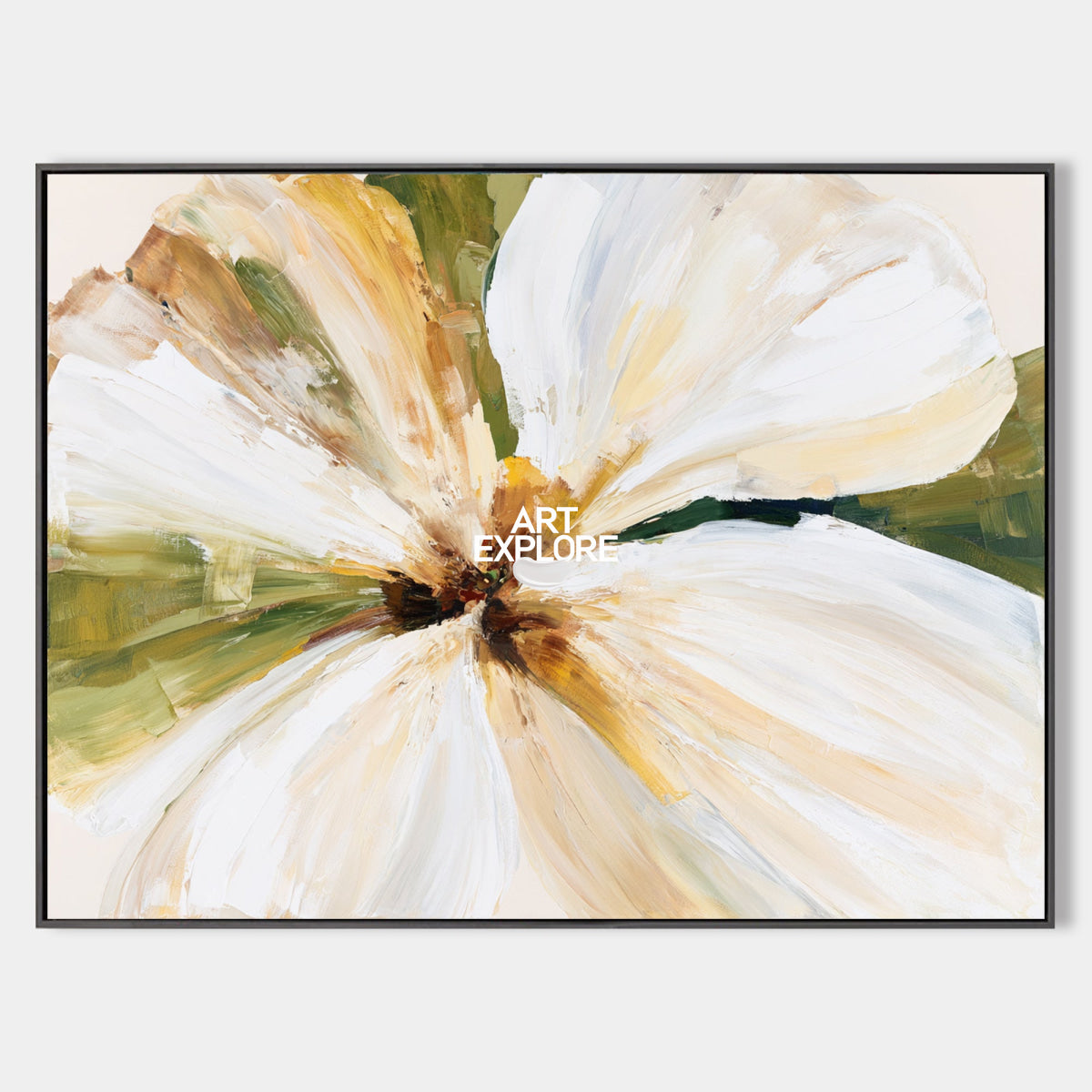 Modern Horizontal Wall Art For Living Room Abstract Flower In Beige White