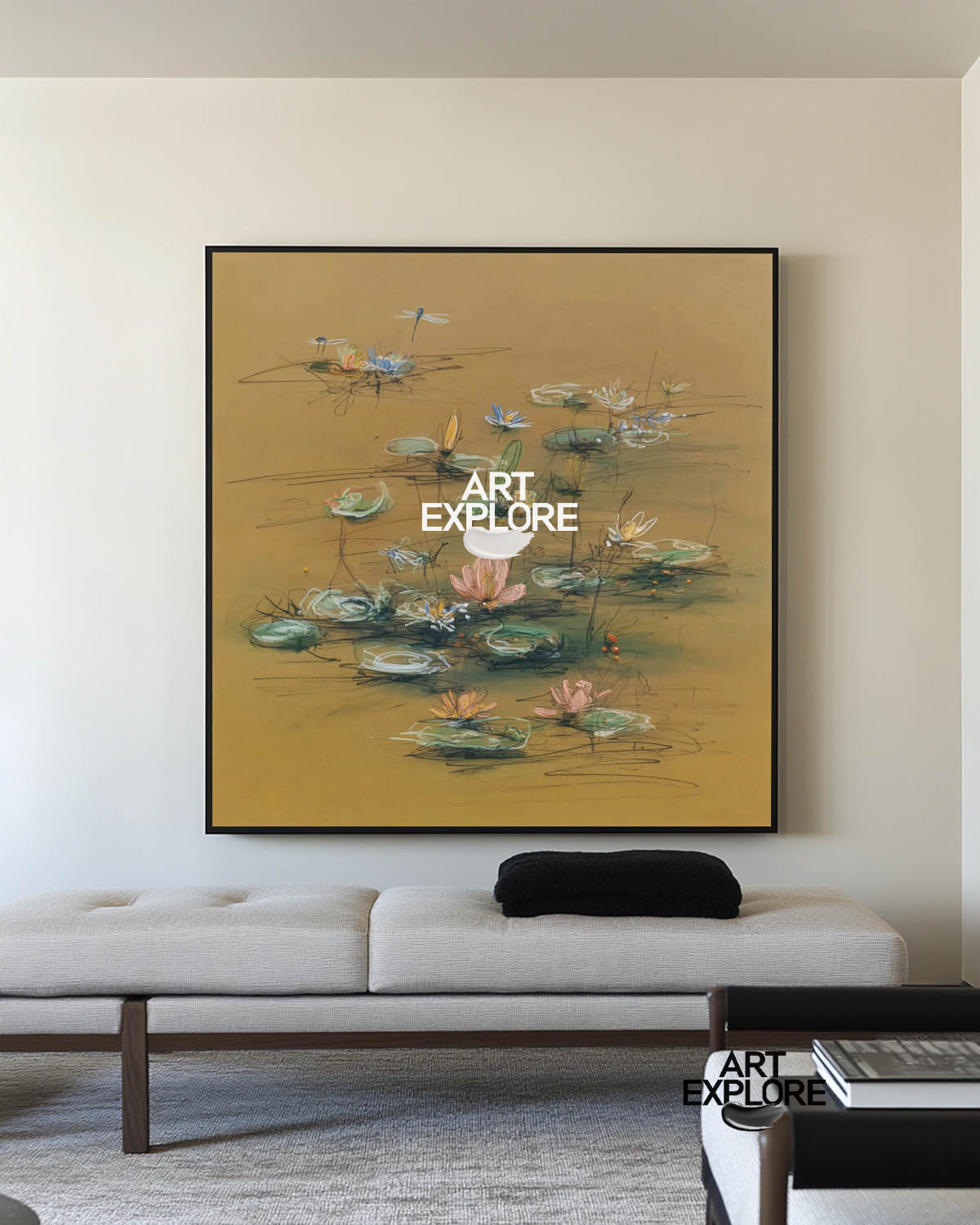 Large Modern Lotus Painting | Zen Interior Art for Hotels | ArtExplore