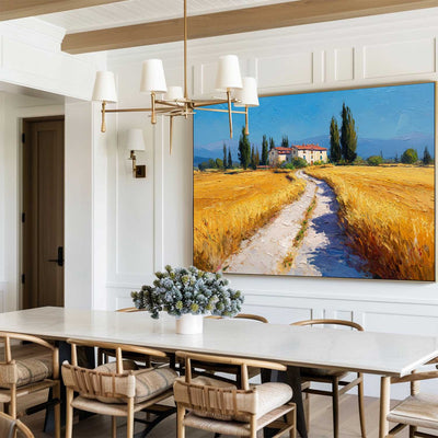 Large Modern Scenery Art Painting – Richly Textured Tuscan Countryside Landscape for Living Room