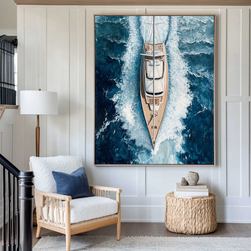Large Sea Ship Canvas Wall Art Blue White Ship Wall Art Modern Fine Art Paintings for Sale
