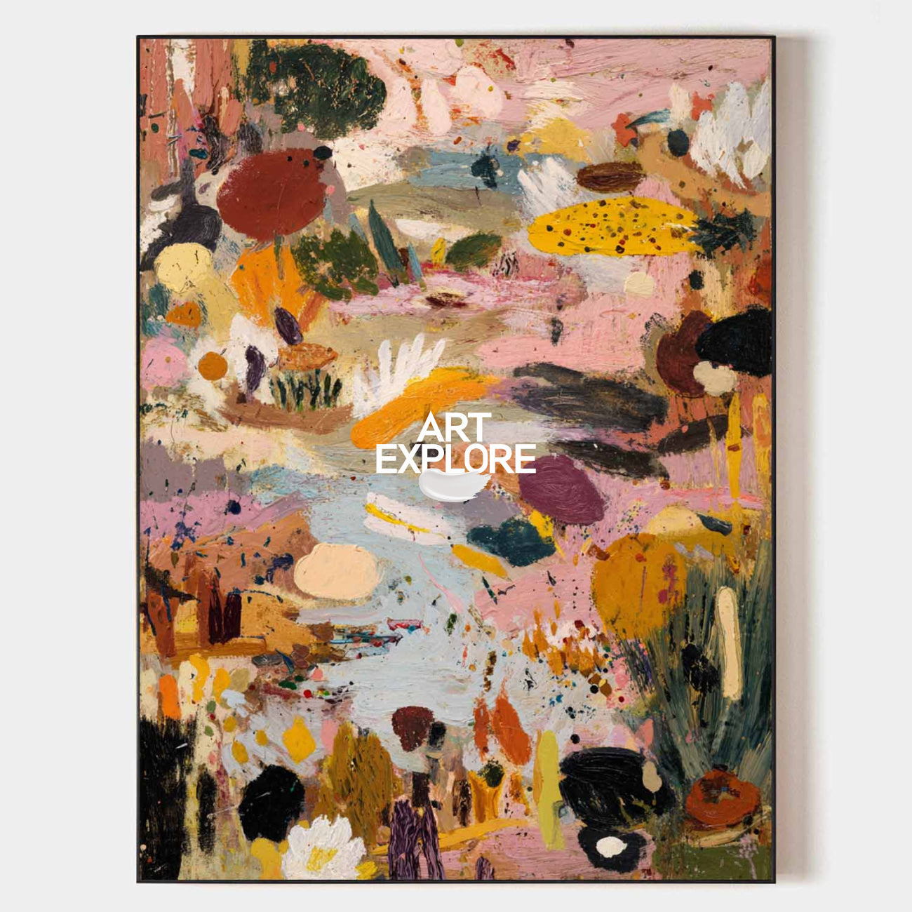 Large Pink Garden Landscape Canvas Art, Textured Abstract Modern Wall Decor ArtExplore