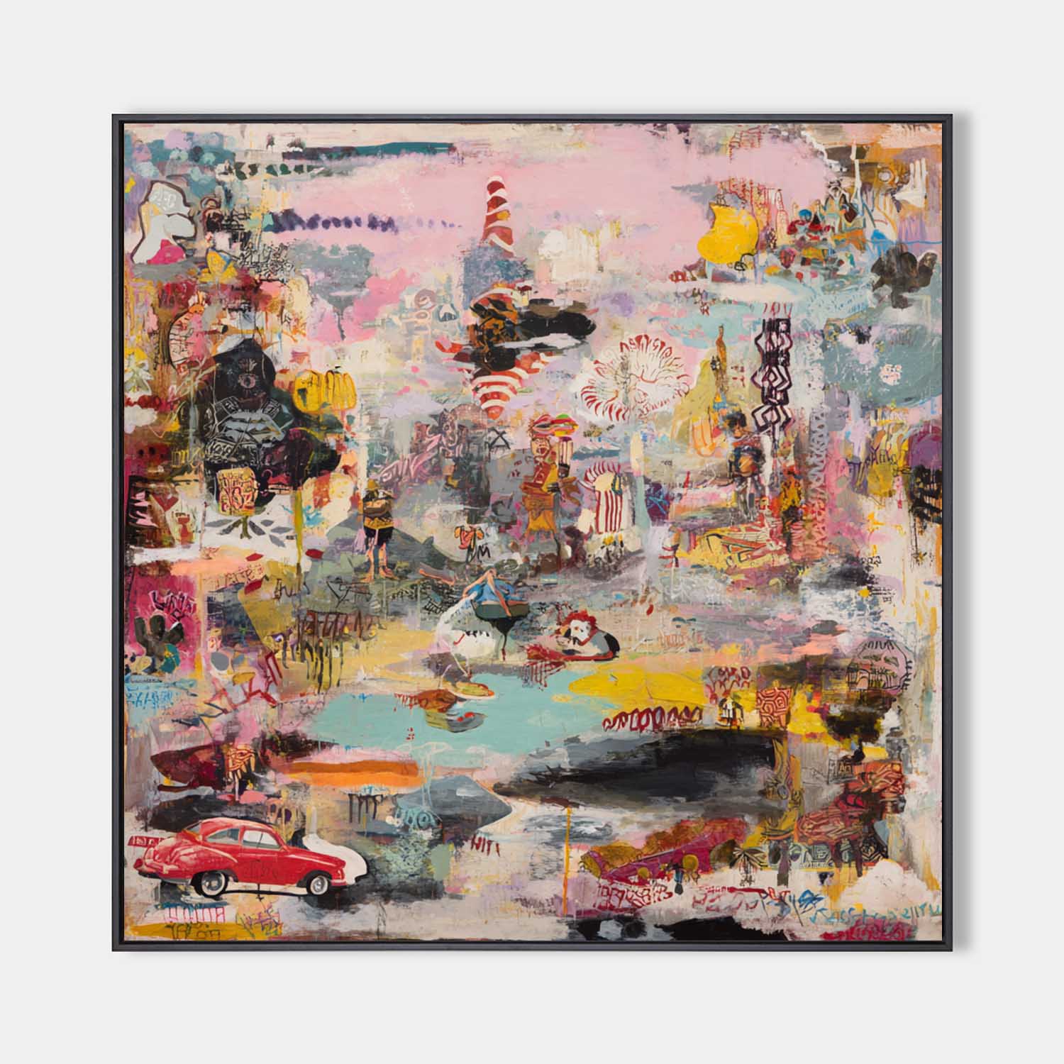 Large Pink Graffiti Abstract Canvas for Modern Living Room – Handmade ArtExplore Wall Décor