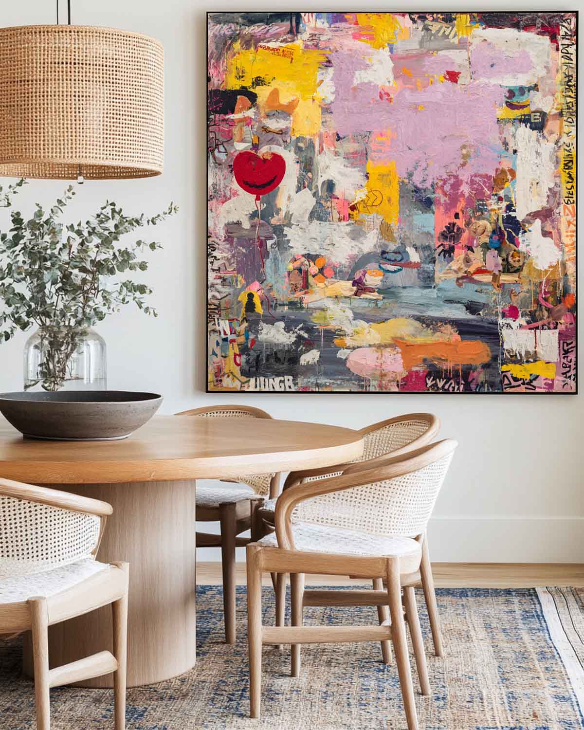 Large Pink Graffiti Abstract Painting – Handmade Modern Texture Canvas for Living Room | ArtExplore