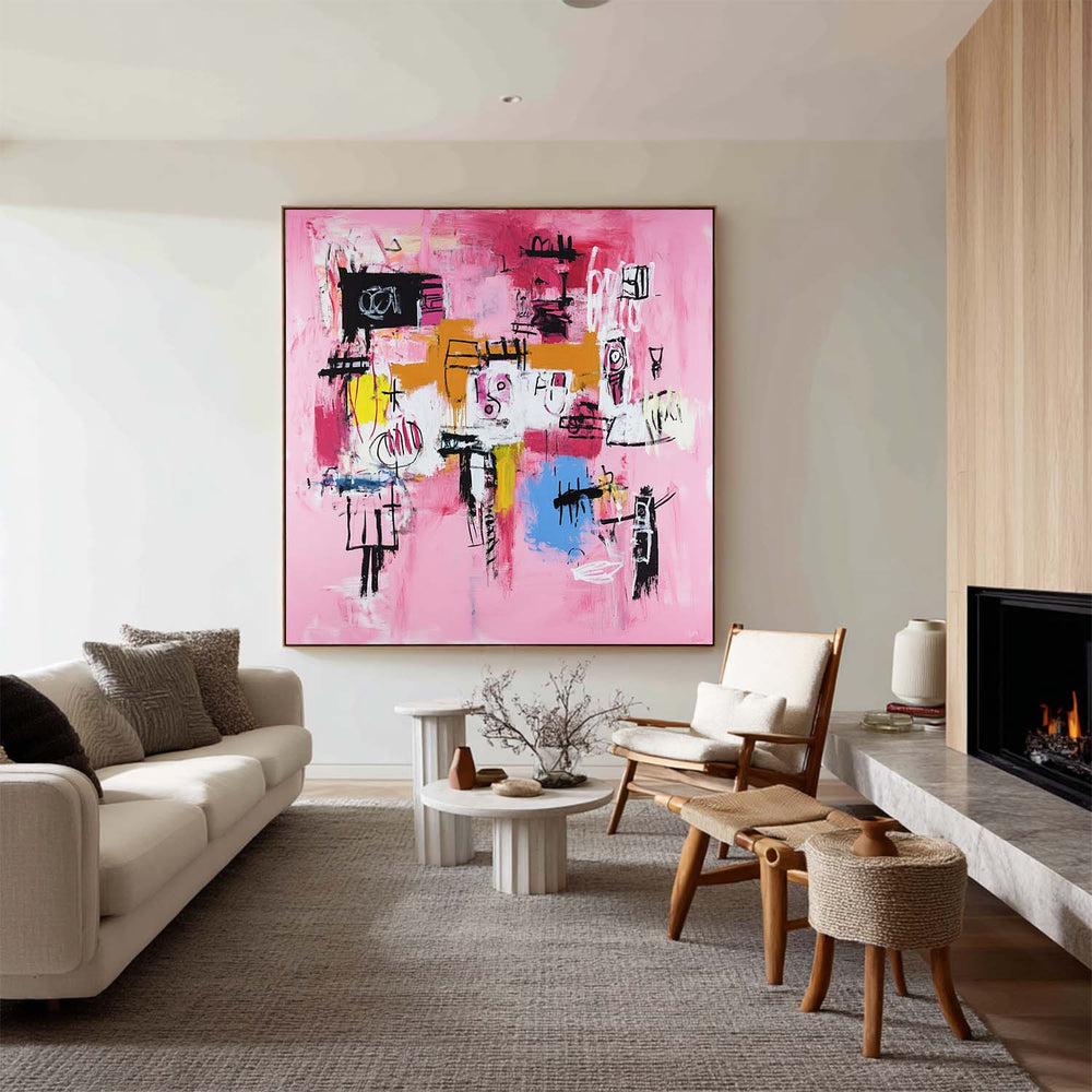 Large Pink Graffiti Painting Basquiat Painting ArtExplore Modern Abstract Graffiti Wall Art For Living Space