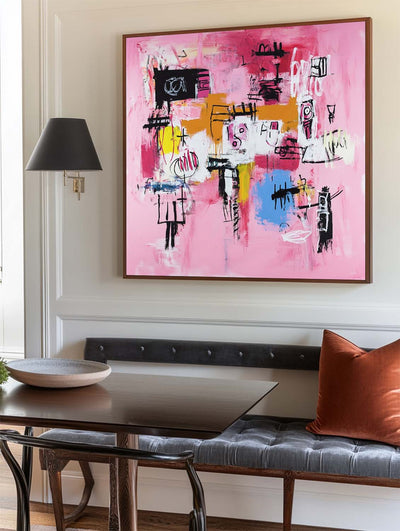 Large Pink Graffiti Painting Basquiat Painting ArtExplore Modern Abstract Graffiti Wall Art For Lounge