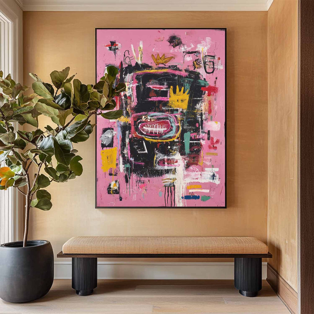 Large Pink Wall Art Abstract Graffiti Painting Jean-Michel Basquiat Abstract Graffiti Art Street Artwork