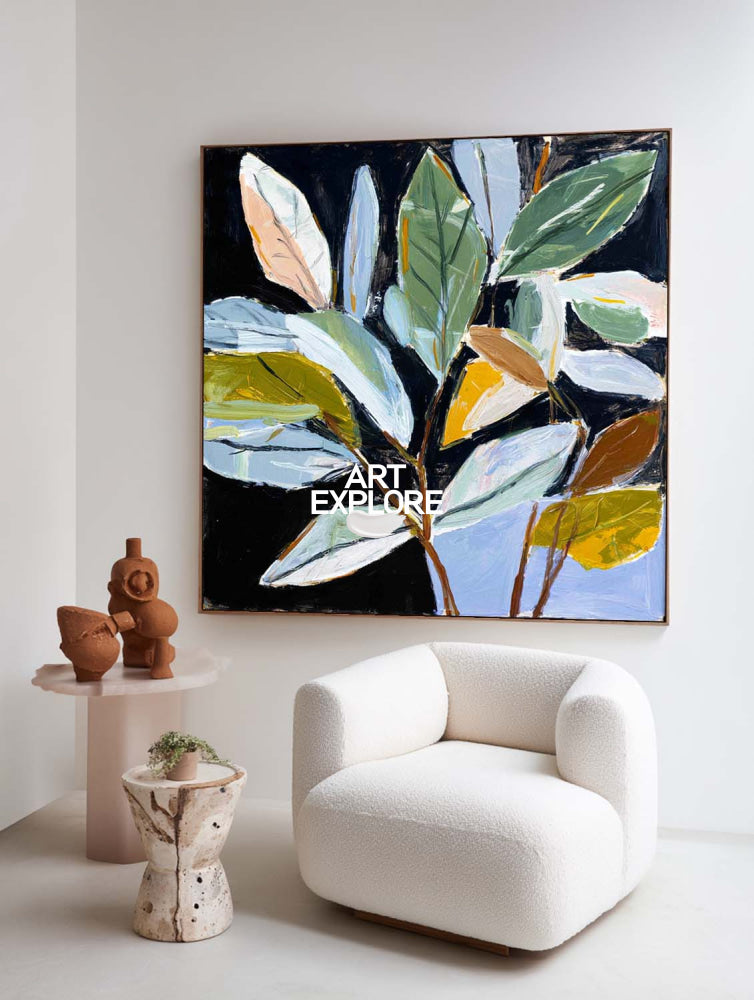Large Scale Expressionist Leaf Painting Ready to Hang Wall Art