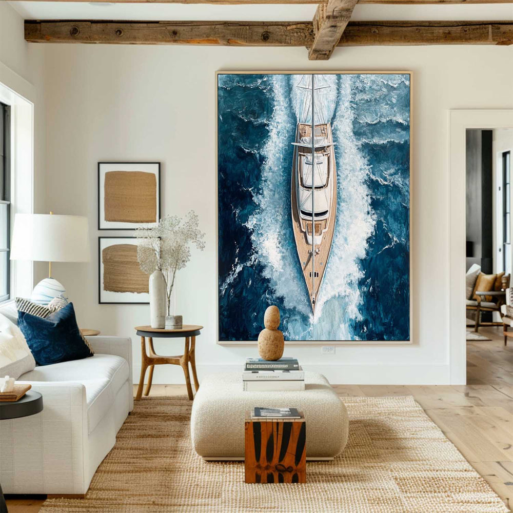 Large Sea Ship Canvas Wall Art Blue White Ship Wall Art Modern Fine Art Paintings for Sale