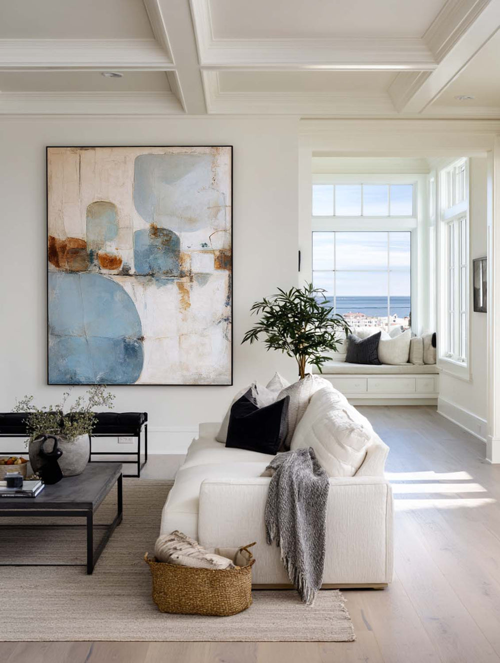 Large Sky Blue Textured Minimalist Wall Art – Modern Vertical Canvas by ArtExplore