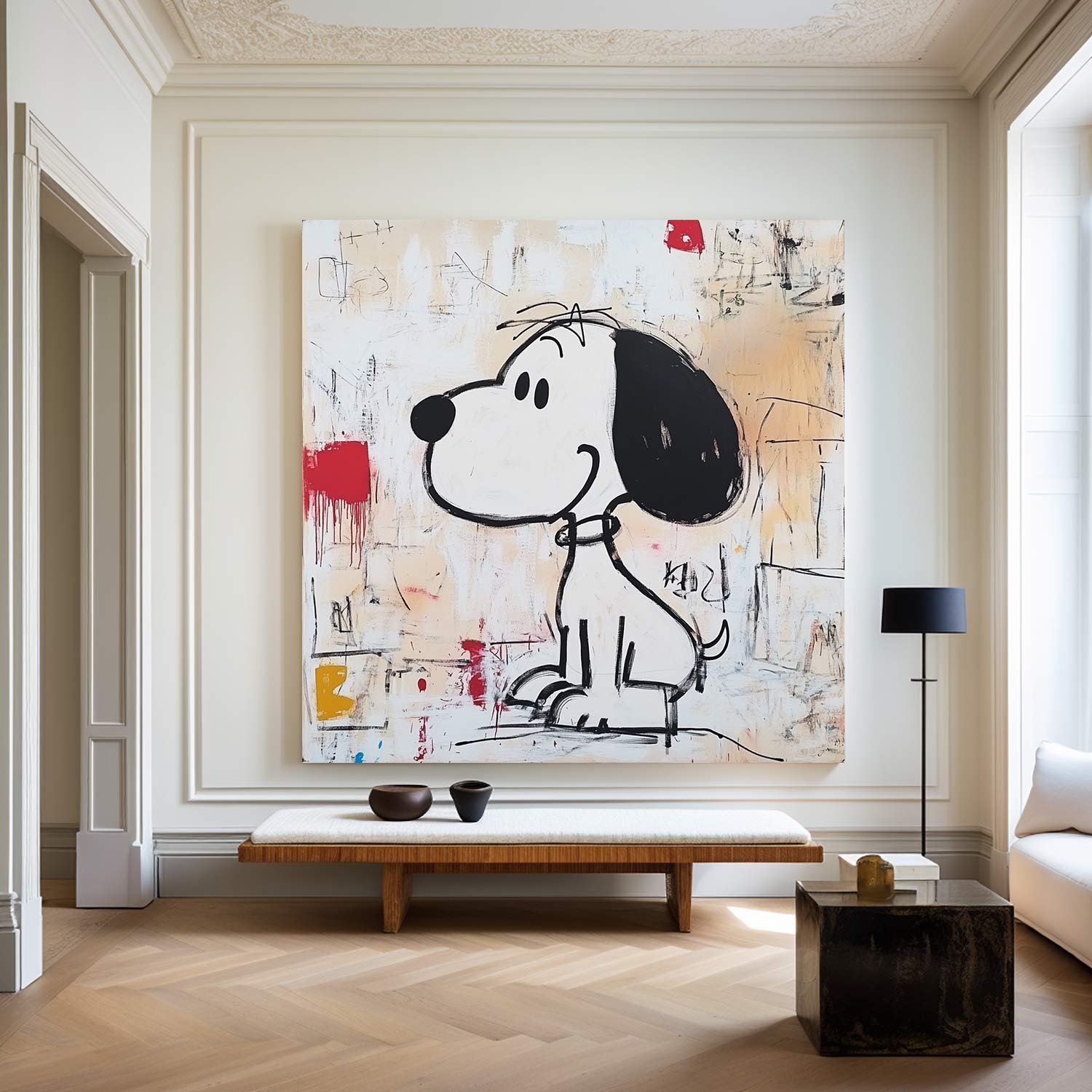 Large Snoopy Graffiti Oil Painting Snoopy Graffiti Wall Art Modern Texture Snoopy Painting For Sale
