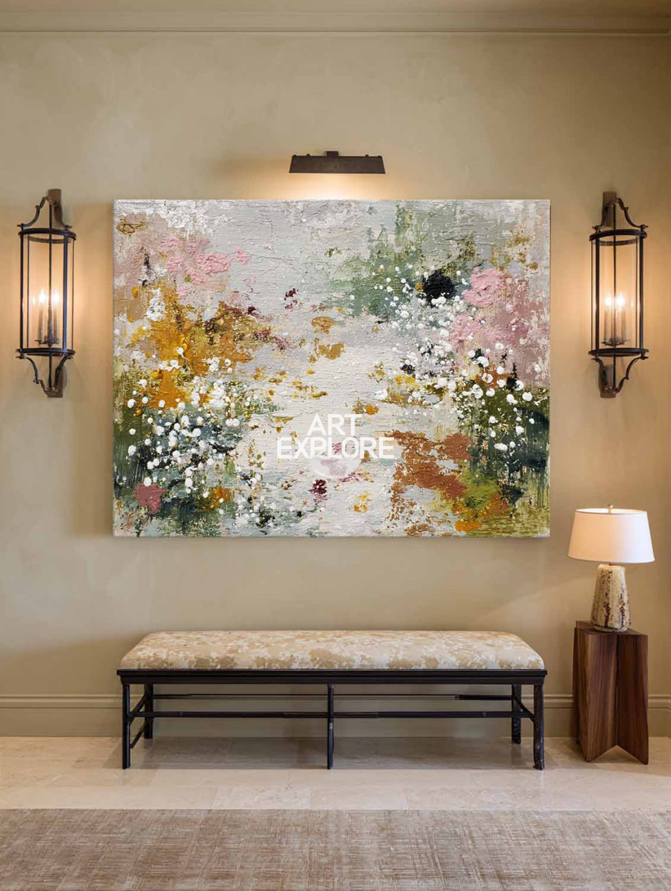 Large Soft Toned Abstract Textured Oil Painting Balanced Aesthetics | ArtExplore