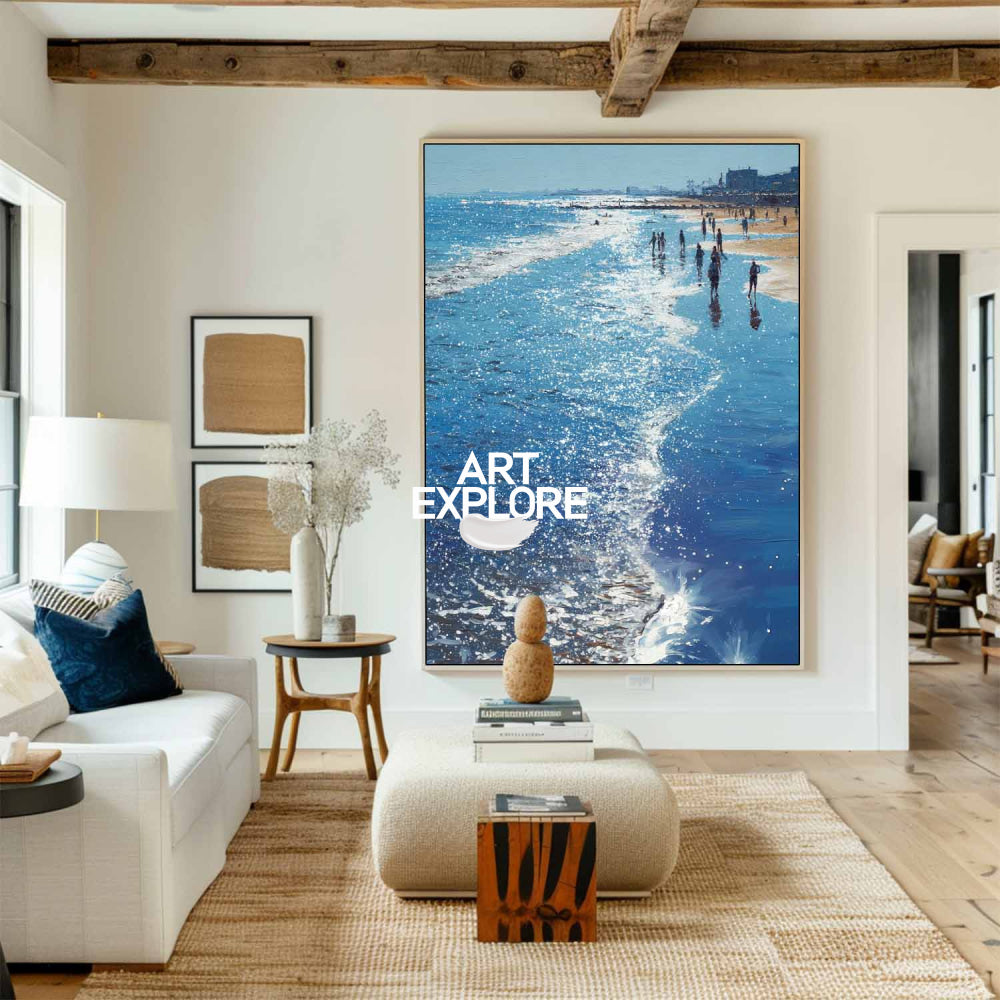 Large Sparkling Beach Painting Ocean Impressionist Art