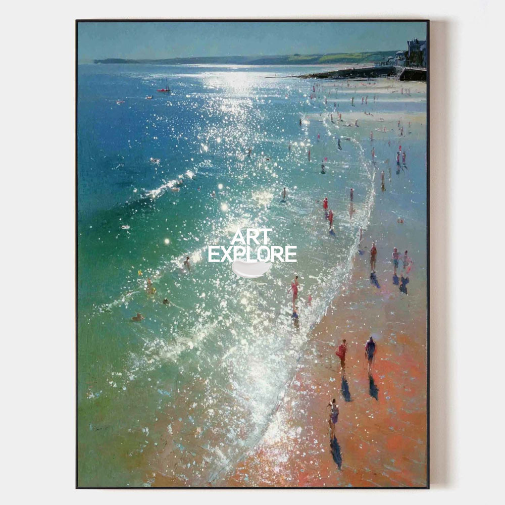 Large Sparkling Beach Painting Textured Ocean Impressionist Art