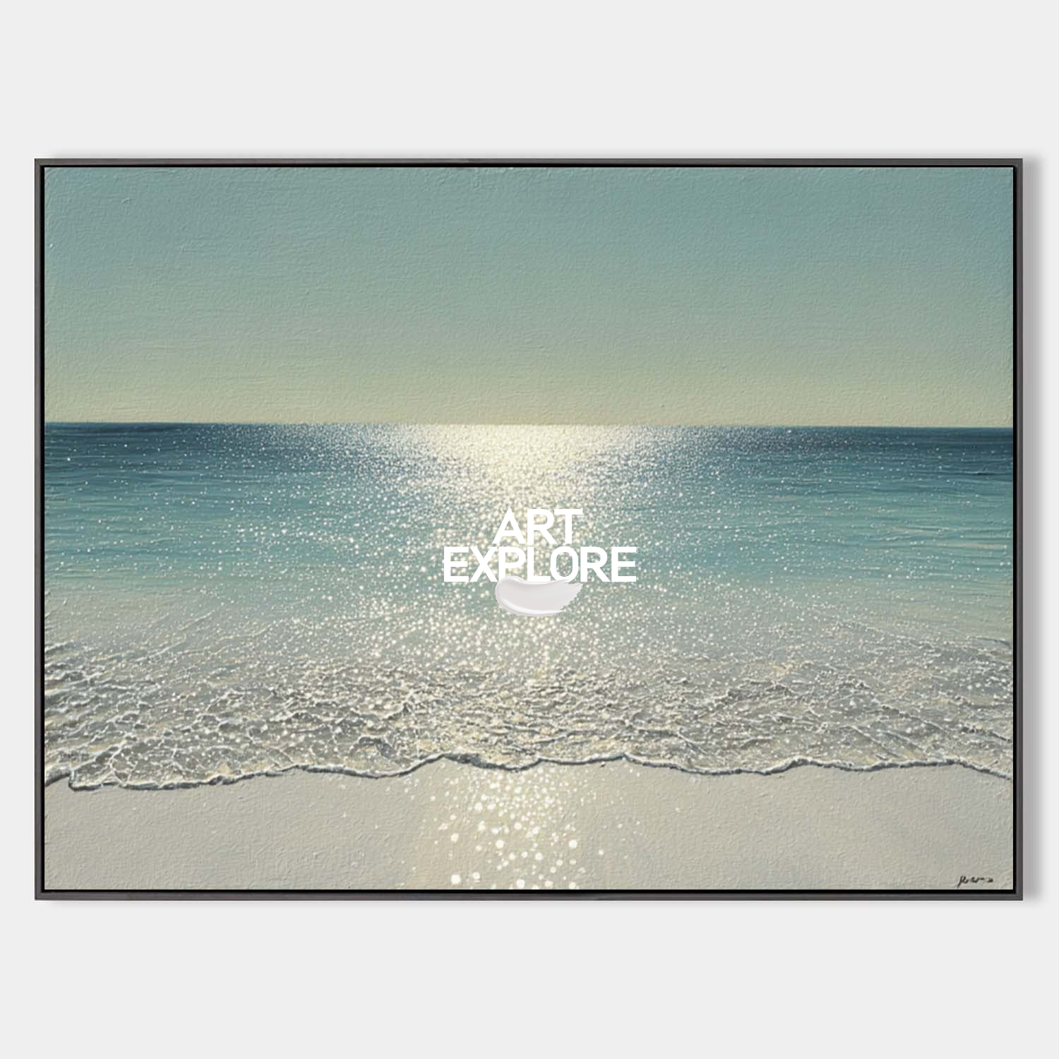 Large Sparkling Blue Sea Wall Art | Horizontal Handmade Beach Painting – ArtExplore