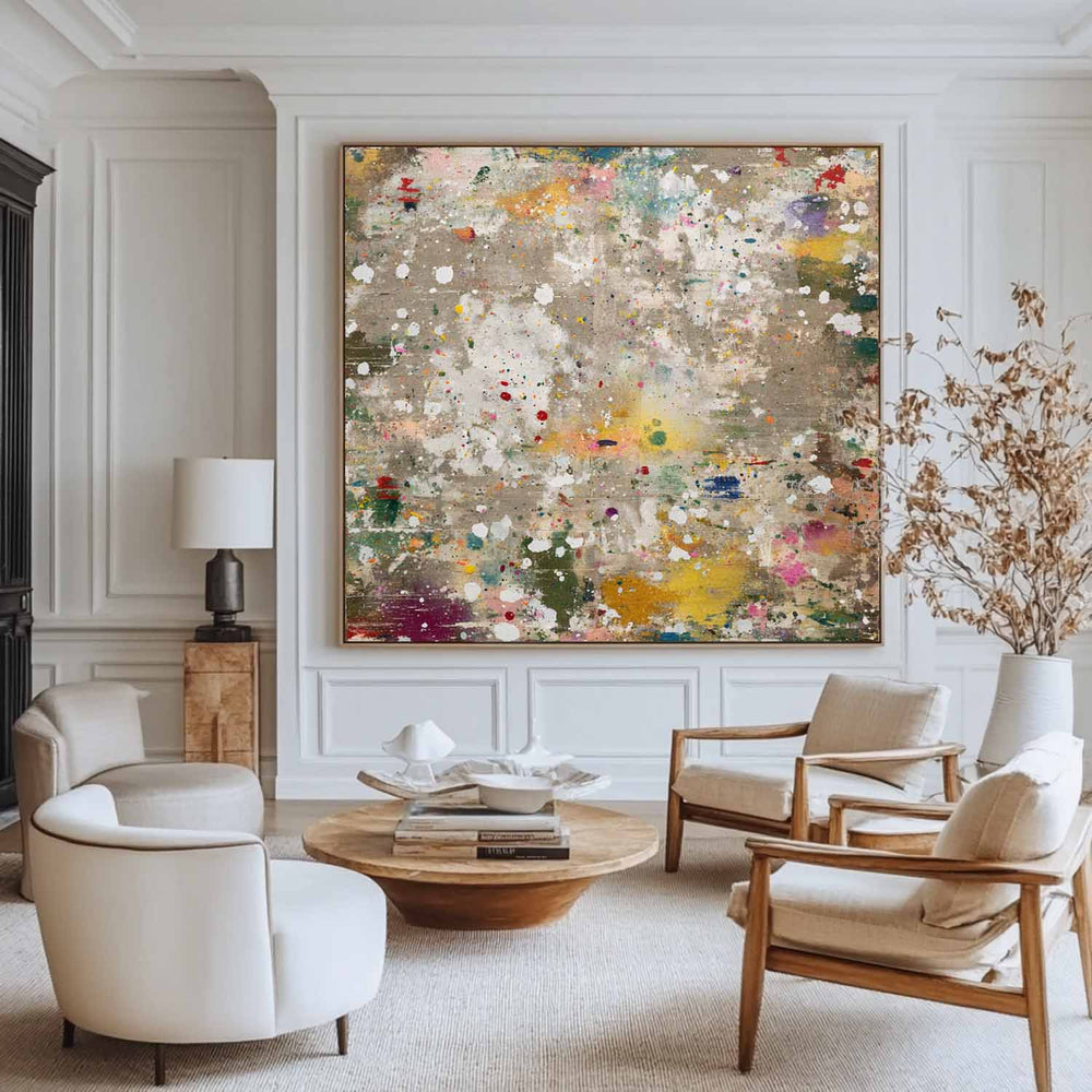 Large Square Abstract Painting, Beige & Brown Color Splash Canvas for Interiors – ArtExplore