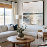 Large Square Lake View Wall Art | Minimalist Textured Oil Canvas ArtExplore