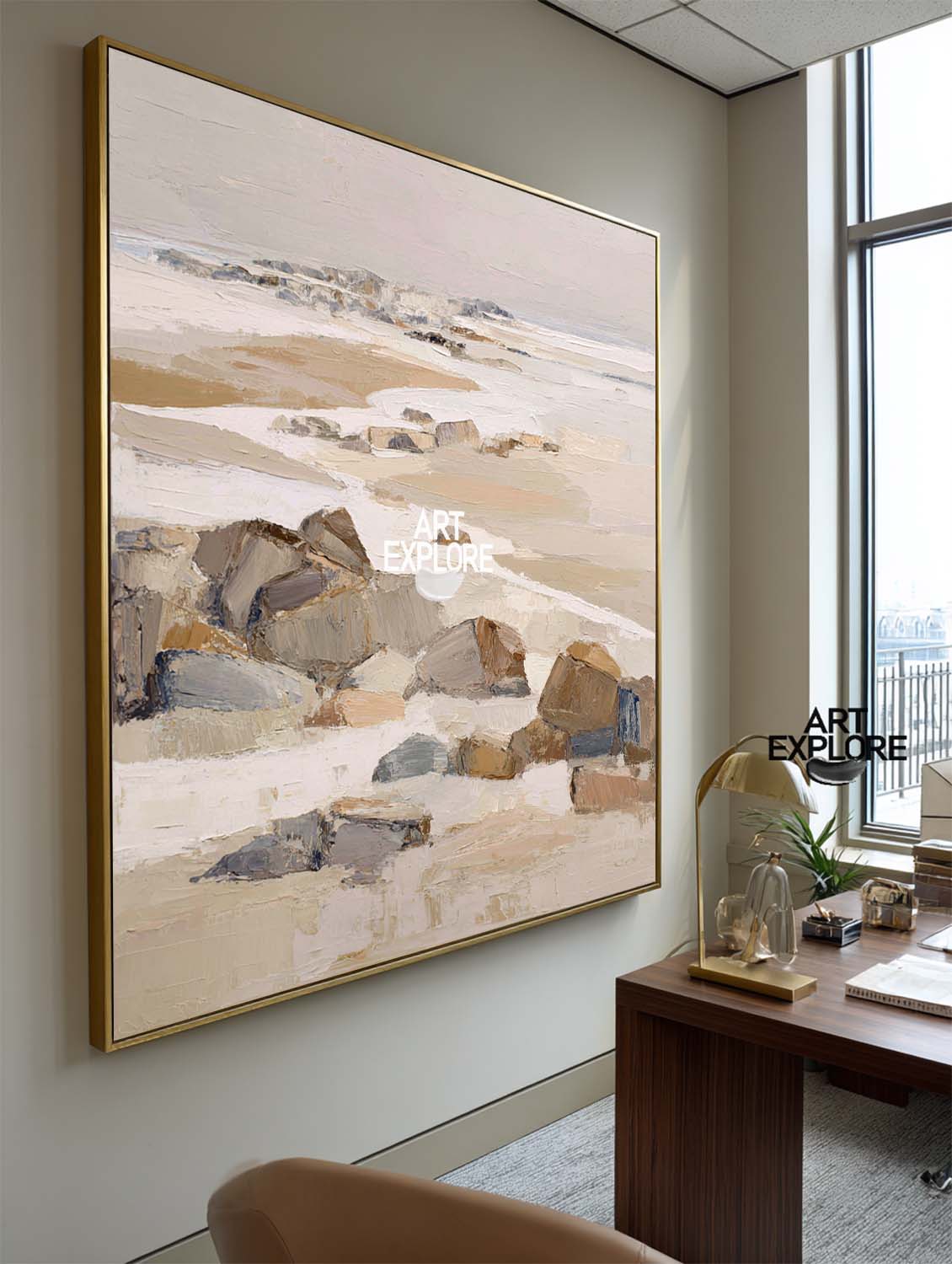 Large Square Rock Landscape Painting | Handmade Textured Canvas for Big Walls