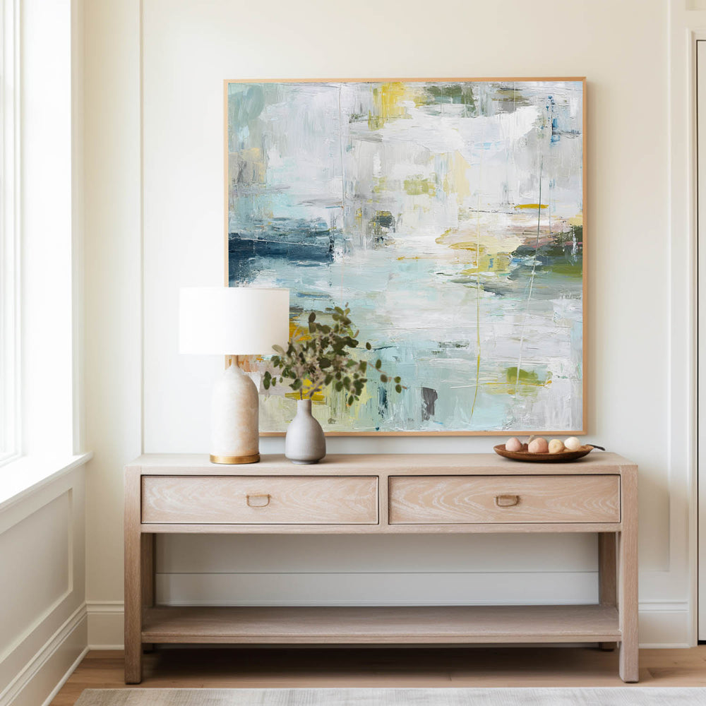 Large Square Sky & Sea Abstract Oil Painting – Coastal Modern Art Piece