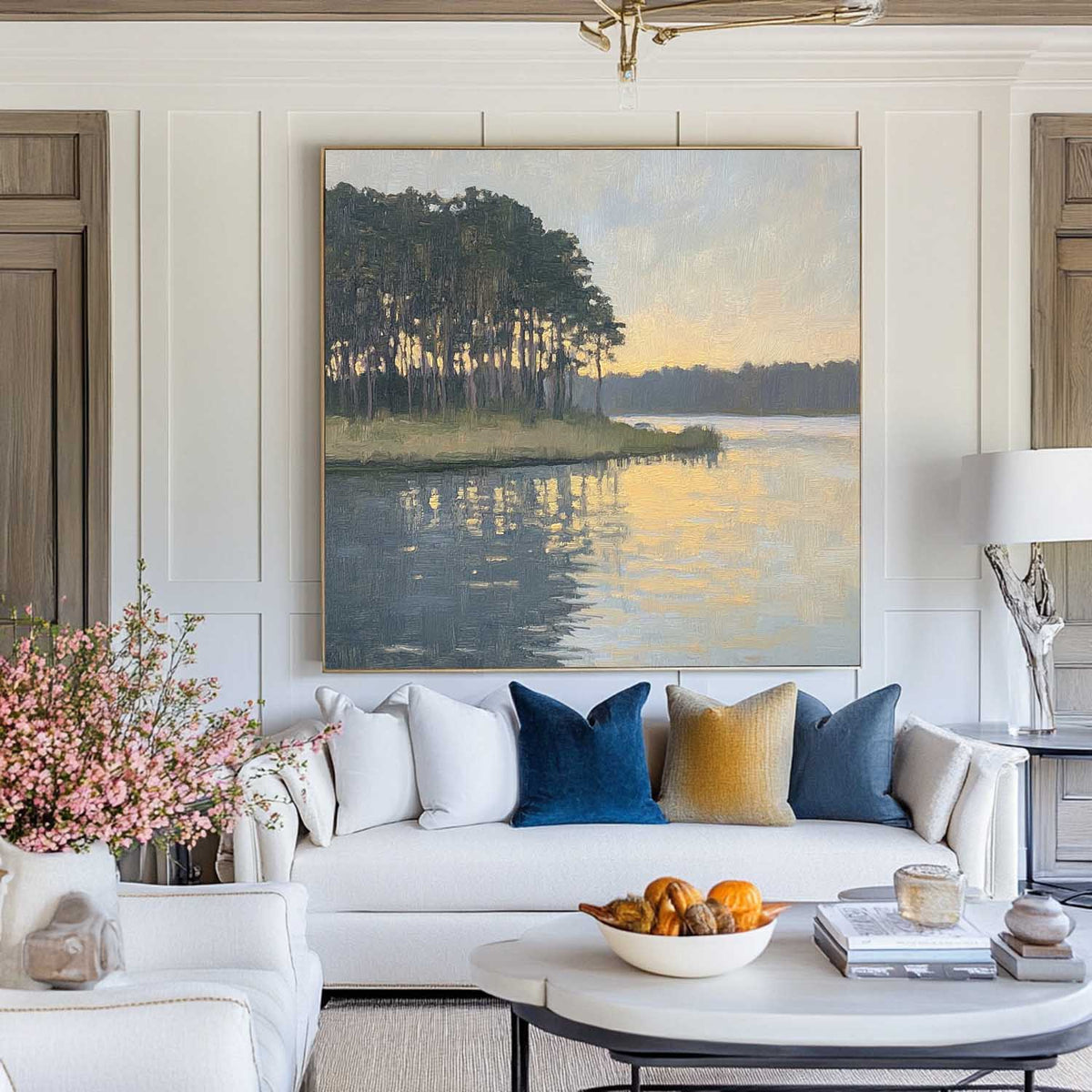 Large Swamp Landscape Oil Painting Lake View Canvas Wall Art Landscape Painting Livingroom Wall Art