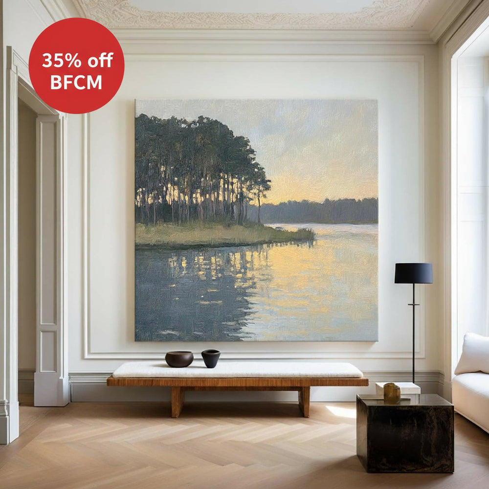 Large Swamp Landscape Oil Painting Lake View Canvas Wall Art Landscape Painting Livingroom Wall Art