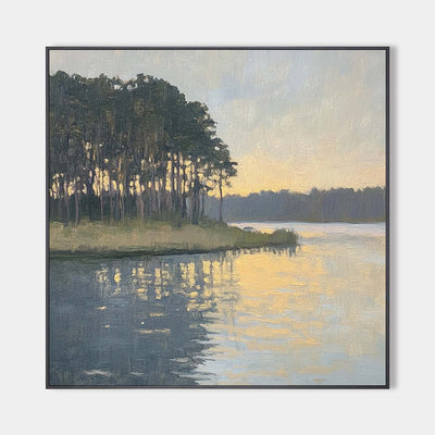 Large Swamp Landscape Oil Painting Lake View Canvas Wall Art Landscape Painting Livingroom Wall Art