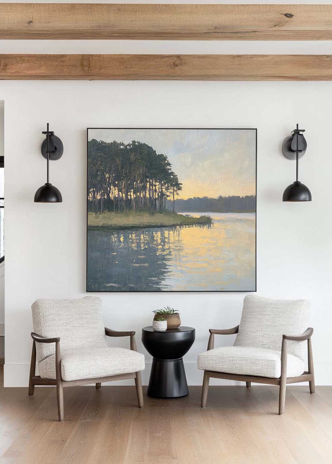 Large Swamp Landscape Oil Painting Lake View Canvas Wall Art Landscape Painting Livingroom Wall Art