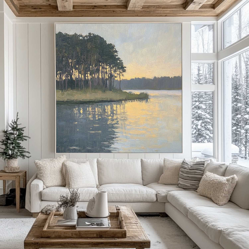 Large Swamp Landscape Oil Painting Lake View Canvas Wall Art Landscape Painting Livingroom Wall Art