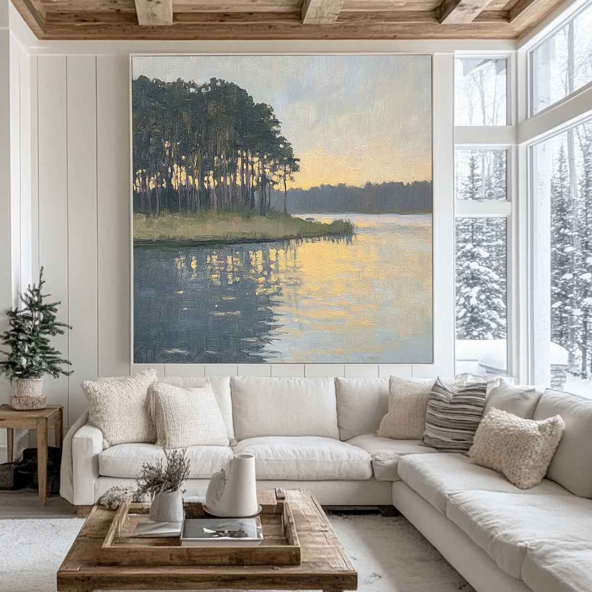 Large Swamp Landscape Oil Painting Lake View Canvas Wall Art Landscape Painting Livingroom Wall Art