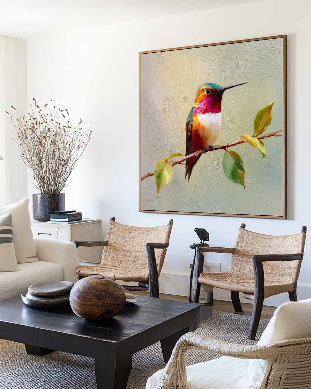 Large Textured Hummingbird Wall Art – Modern Still Life Oil Painting for Home & Office | ArtExplore