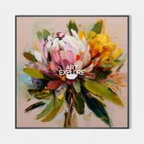 Large Textured Lotus Oil Painting, Bold Floral Canvas Art for Modern Living Room ArtExplore