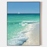 Large Turquoise Ocean Painting Sailboat 3D Impasto Seafoam Art