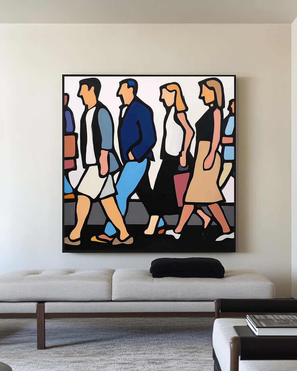 Large Urban Pop Art Canvas for Modern Living Rooms – Handmade Abstract People Painting