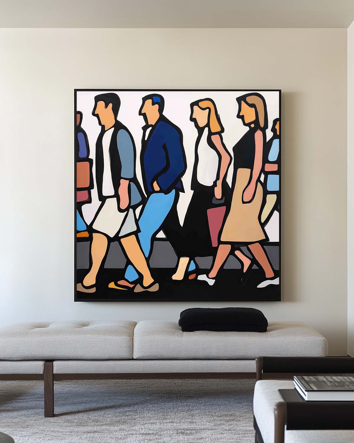 Large Urban Pop Art Canvas for Modern Living Rooms – Handmade Abstract People Painting