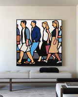 Large Urban Pop Art Canvas for Modern Living Rooms – Handmade Abstract People Painting