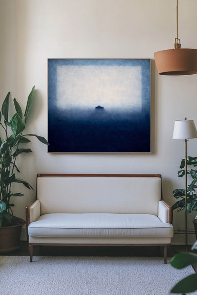 Large Vertical Blue Wabi-Sabi Art – Textured Canvas Painting for Hotel Decor | ArtExplore